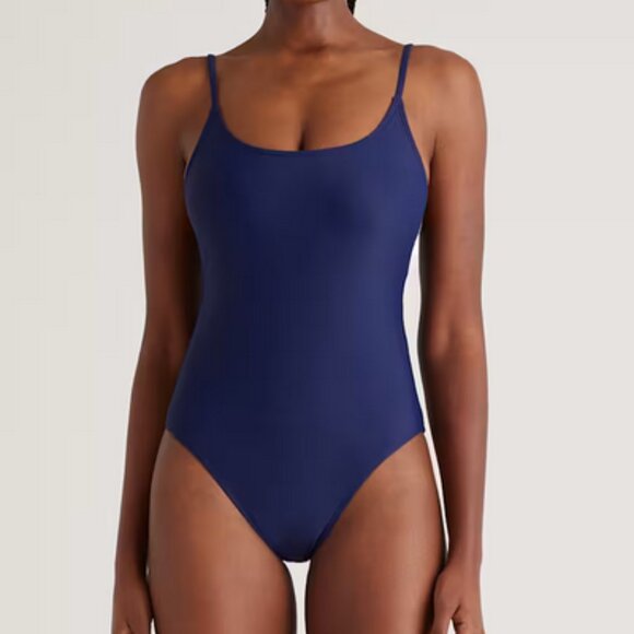 Like new! Quince Italian Cami One-Piece Swimsuit in Deep Navy Blue Size Medium - Picture 1 of 6